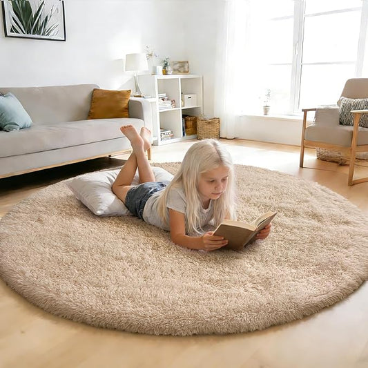 yulidayang Fluffy Round Area Rugs for Bedroom,4'X4'Shag Circle Area Rugs for Girls Room,Non Slip Fuzzy Plush Rug for Kids Room Living Room and Dorm Home Decor Rug