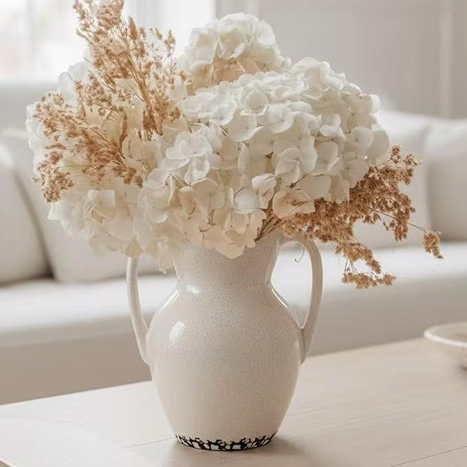 Emotionally Grounded Vase, Vaseking Large Ceramic Rustic Vase with 2 Handles, 8.3 inch Minimalist Decorative Farmhouse Vases for Home Decor, Living Room, Enterway, Table Decoration, Ice Cracked White