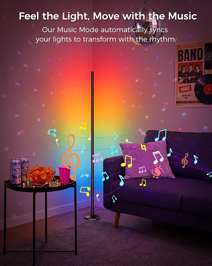boostool Corner Floor Lamp, 65" RGB Color Changing led Floor lamp with APP and Remote Control, Dimmable Mood Light Corner Light with Music Sync, DIY Mode & Timing for Living Room Gaming Room