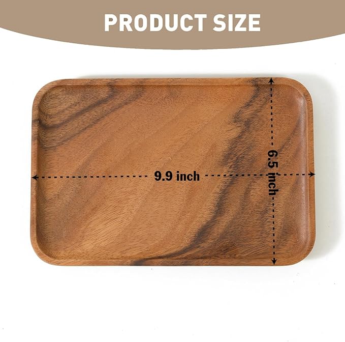 Premium Quality Durable Walnut Rectangular Wooden Plate 12"-100% Natural Wood Serving Plate for Coffee Table-Great Home Decor Platter for Breakfast & Dining