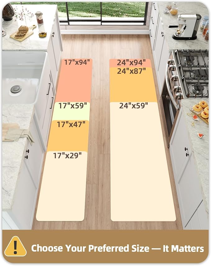 Color&Geometry Anti Fatigue Cushion Padded Kitchen Mat for Floor - 17x29+17x59,Easy Clean, Waterproof & Oil Proof, Anti Slip, Foam Rubber Runner Rug for Front Sink Comfort Standing, Blue Set of 2