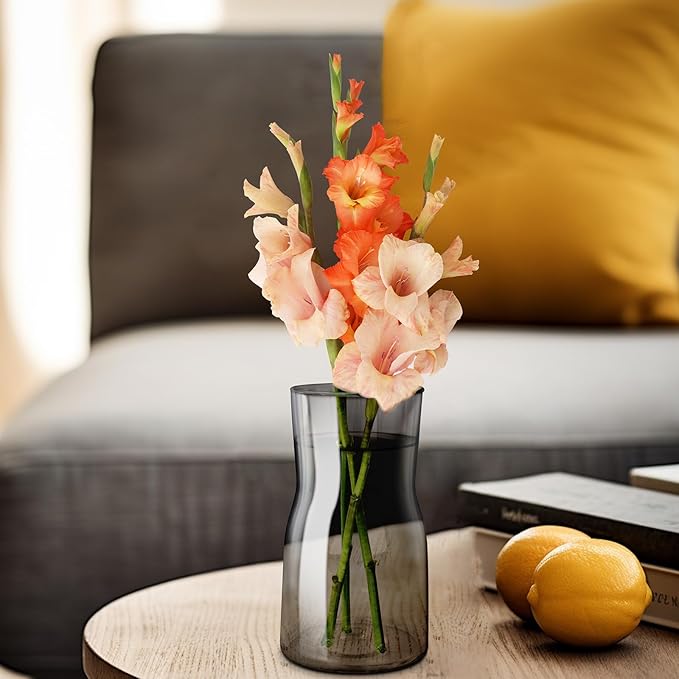 Clear Glass Flower Vase for Decor - Versatile Centerpiece for Fresh & Dried Flowers, Perfect for Home, Office, Wedding, Party & Hotel Decor (Gray)