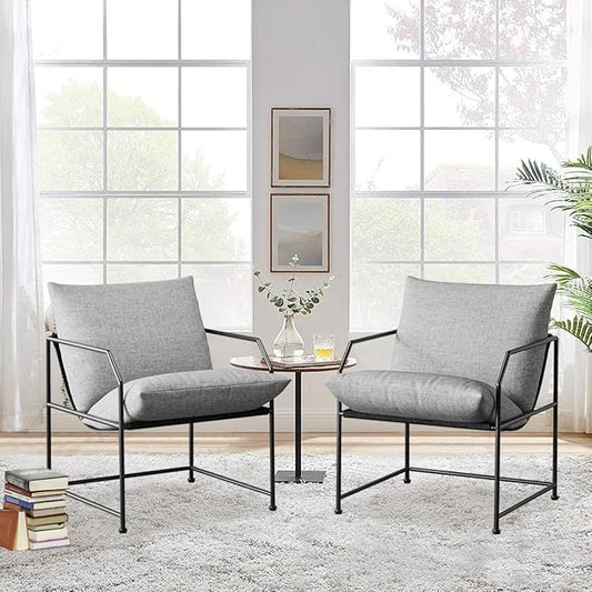 YEEFY Accent Chair Living Room Chairs Accent Chairs Set of 2 Comfy Reading Chair for Bedroom Upholstered Lounge Chair Mid Century Modern Armchair Side Sofa (Gray, 2)