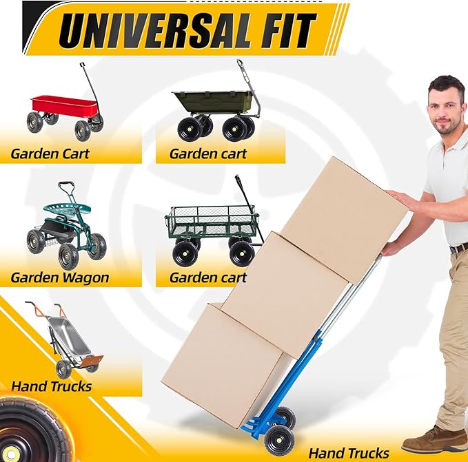MZREXN 2-Pack 10" Flat Free Solid Tires 4.10/3.50-4 Tire and Wheel, with 5/8" Axle Bore Hole, 2.2"-2.4" Offset Hub, for Hand Truck, Garden Cart,Trolleys, Yard Trailers, Utility Cart, Black