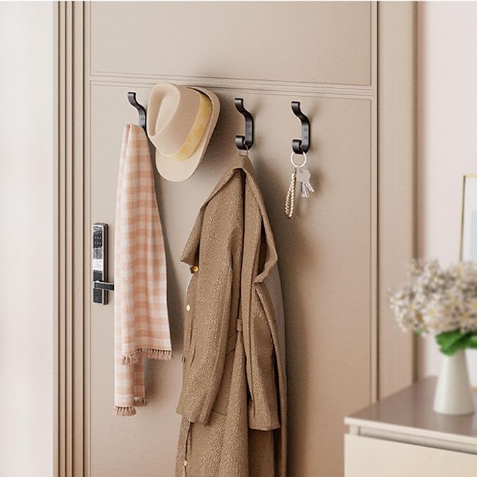 Coat Hooks Wall Mount for Hanging, Heavy Duty Backpack Hooks for Wall, Hold up to 30 lbs, Large Hanger Hooks for Towels, Purses, Clothes, Mudroom, Bathroom, Door, Black, 4 Pack