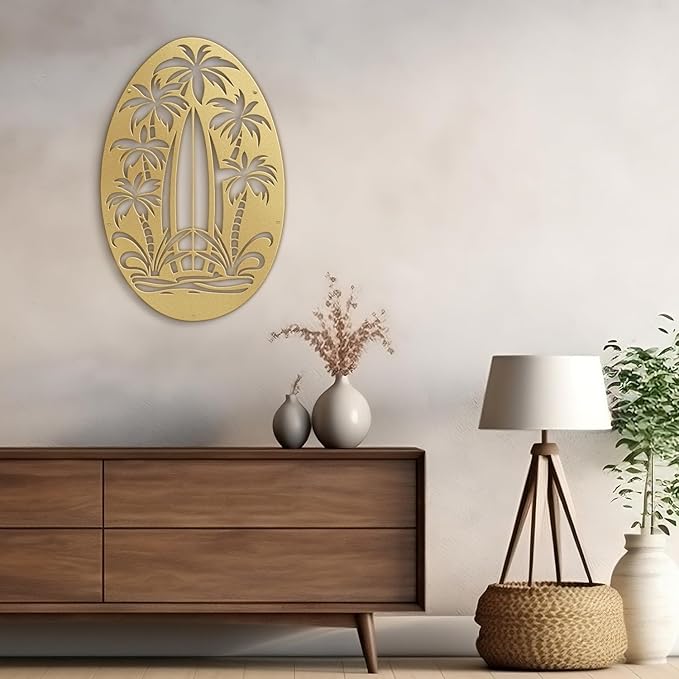 SIGNLEADER Metal Wall Art Decor Palm Tree Minimalist Modern Abstract Wall Sculpture Hangings Home Decoration for Living Room, Bedroom, Bathroom, Kitchen, Outdoor - 18" Gold