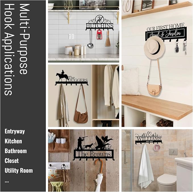 NIWAHO Personalized Family Name Metal Wall Sign with Hooks – Mallard Duck Hunting Key Rack Holder Wall Mount Customized Name for Entryway, Mudroom, Kitchen, or Bathroom Decor