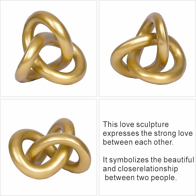 Geometric Round Sculpture Gold Knot Statue Decor Modern Tabletop Sculpture and Figurines Round Decorative Ornaments Knick Knacks Home Decor for Shelves Coffee Table Bookshelf Decoration Gifts