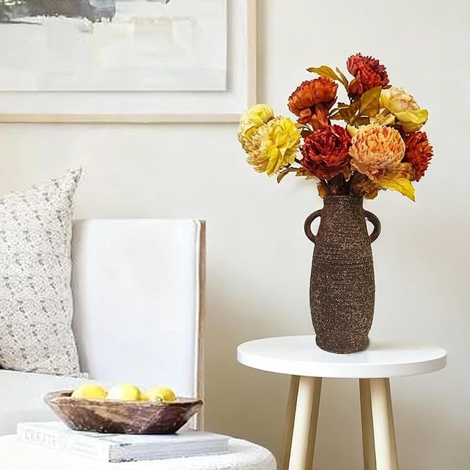 Ceramic Rustic Vase, Farmhouse Decorative Flower Vase for Home Decor, Rusty Vase for Living Room Bedroom Kitchen Office Decor Centerpiece Table Decorations