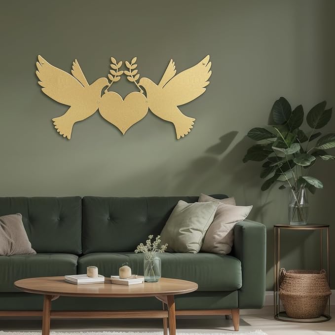 SIGNLEADER Metal Wall Art Decor Dove of Peace and Love Minimalist Modern Abstract Wall Sculpture Hangings Home Decoration for Living Room, Bedroom, Bathroom, Kitchen, Outdoor - 18" Gold