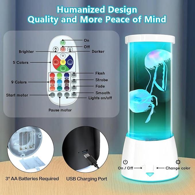 Jellyfish Lamp, Round LED Jelly Fish Aquarium Lamp with Color Changing Mood Light,Noiseless Night Light for Kids Men Women Home Deco Gift.