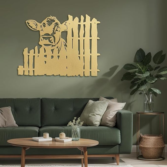 SIGNLEADER Metal Wall Art Decor Cows by the Fence Minimalist Modern Abstract Wall Sculpture Hangings Home Decoration for Living Room, Bedroom, Bathroom, Kitchen, Outdoor - 18" Gold