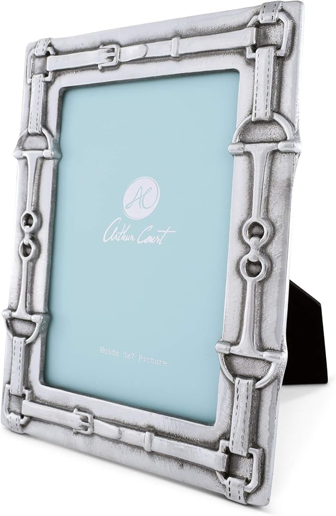 Arthur Court Aluminum Equestrian Bit Pattern Photo Frame, 5x7 inches - Elegant Metal Picture Frame with Western Design, Perfect for Cowgirl, Cowboy, Polo Rider, or Ranch Country Home Decoration
