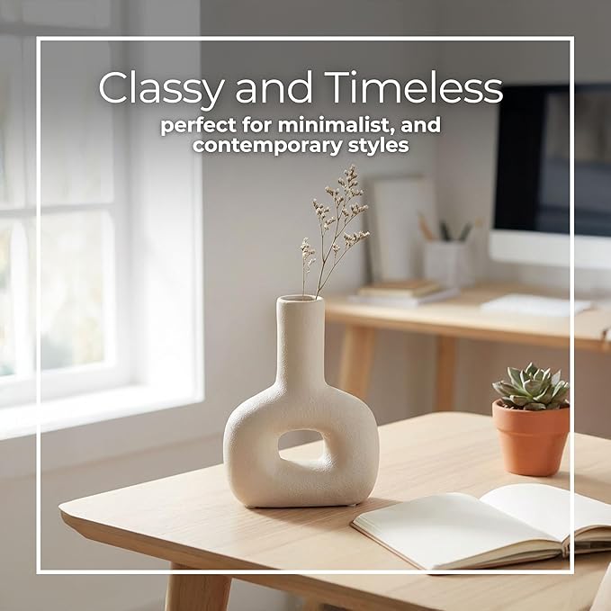 Modern Open-Cut Dolomite Vase for Living Room Decor and Home Accents - Decorative Flower Vase for Room, Bedroom or Office Display - Elevate House Display and Console Table Decor - 8", Ivory