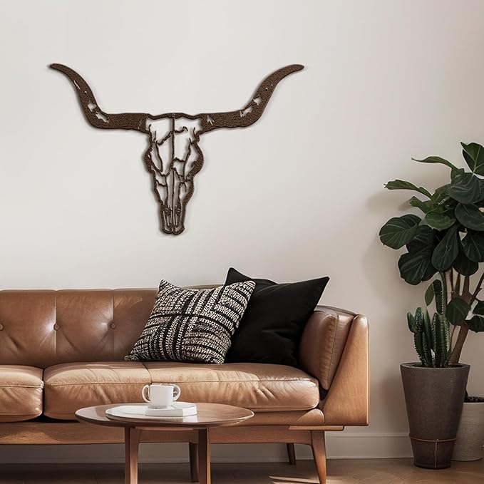 SIGNLEADER Metal Wall Art Decor Bull Head Minimalist Modern Abstract Wall Sculpture Hangings Home Decoration for Living Room, Bedroom, Bathroom, Kitchen, Outdoor - 18" Bronze