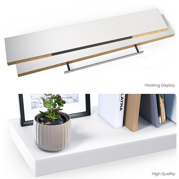 Ballucci Floating Shelves for Wall, 48" Wood Wall Shelf Set of 2, with Invisible Brackets for Bathroom, Living Room, Bedroom, Kitchen, Nursery, 8" Deep, White
