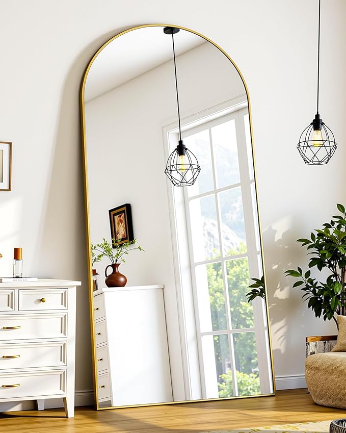 Suidia Full Length Mirror, 58"x21" Floor Standing Mirror Freestanding, Full Body Mirrors with Stand for Bedroom, Hanging Mounted for Living Room Cloakroom, Gold, Arched Style