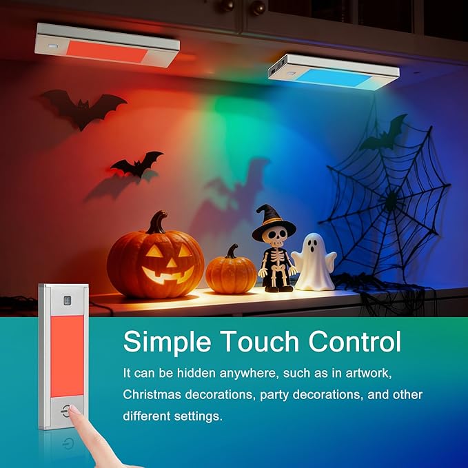 V4light RGB Motion Sensor Night Light, 6-Color Rechargeable Stair Lights, Magnetic Stick-On LED Bookshelf Light with Auto-Off, Touch Control, for Hallway, Stairs, Display Cabinet (6-Pack)