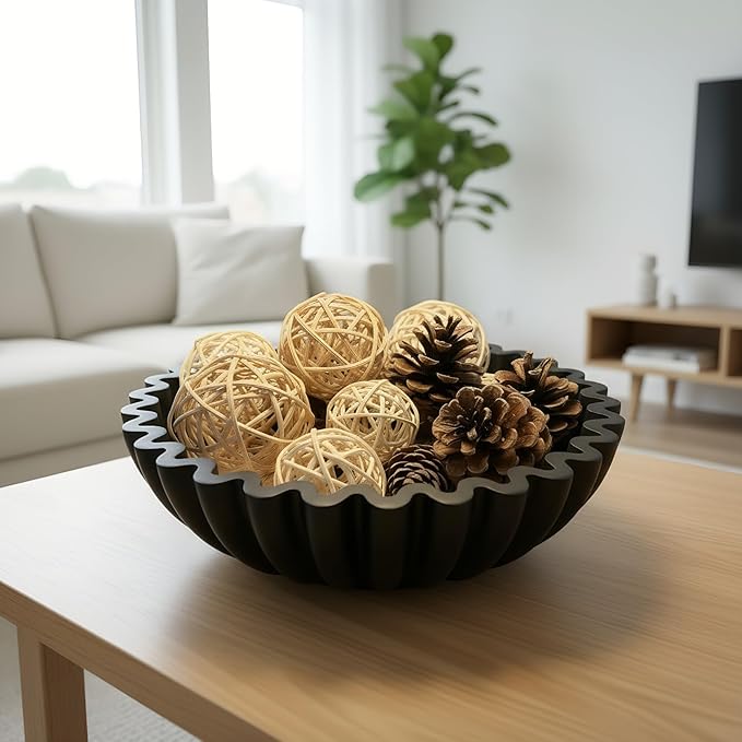 Songtec Concrete Decorative Bowl, 10" Large Decorative Bowls for Keys, Fruits and Home Decoration (Black)