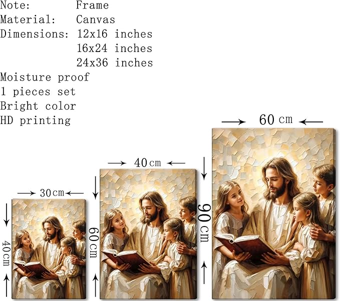 Jesus Teaching Child Canvas Wall Art Christian Kids Room Wall Decor God With Children Painting Pictures Religion Faith Poster Prints for Kids Room Bedroom Church Decoration 16X24