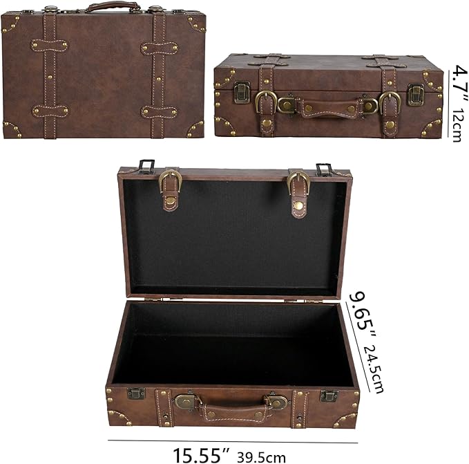 Vintage Leather & Wood Storage Box – Compact Decorative Suitcase Chest with Classic Design, Perfect for Keepsakes, Travel, and Home Organization