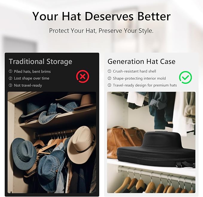 Hat Box for Travel-Crush Proof Hat Travel Case for Cowboy Hats Holder Storage Box Organizer Cap Carrier with Adjustable Carry Strap