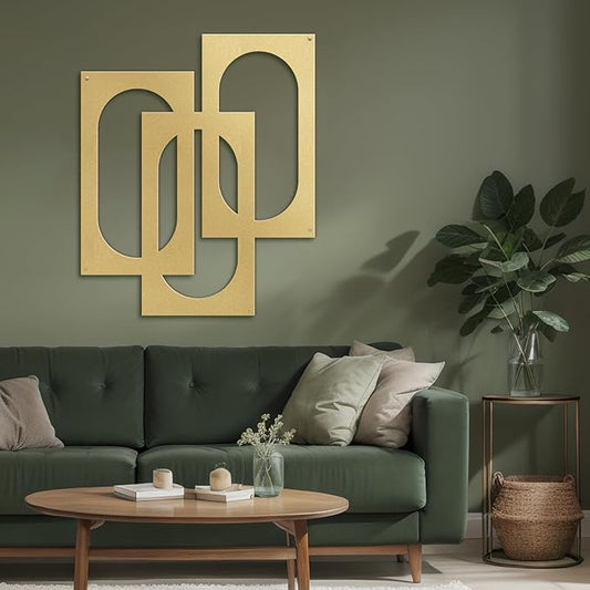 SIGNLEADER Metal Wall Decor Interlocking Abstract Geometric Minimalist Modern Luxury Wall Sculpture Hangings 3D Statue Home Decoration for Living Room, Bedroom, Bathroom, Kitchen, Fireplace, Office - 18" Gold