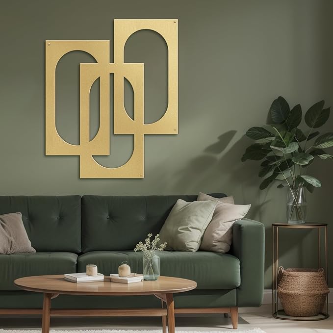 SIGNLEADER Metal Wall Decor Interlocking Abstract Geometric Minimalist Modern Luxury Wall Sculpture Hangings 3D Statue Home Decoration for Living Room, Bedroom, Bathroom, Kitchen, Fireplace, Office - 24" Gold
