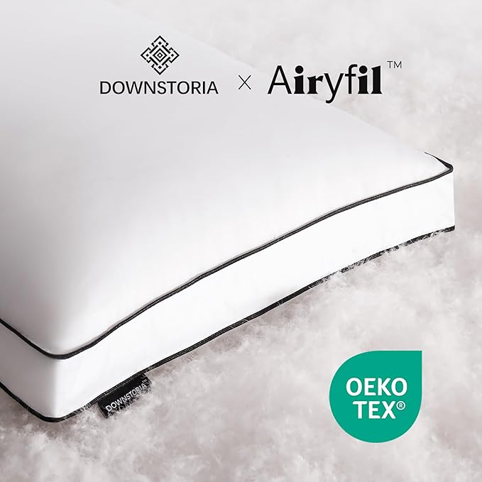 DOWNSTORIA Feather Down Pillows King Size Set of 2 with Gusset, Luxury Hotel Collection Bed Pillow 2 Pack, Down Surrounded Pillows for Sleeping, Soft for Side, Back Sleepers 20x36 in.
