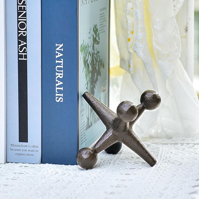 Sungmor Cast Iron Jack Figurines, Retro Home Decor Accents, Jack Sculpture for Bookshelf Coffee Table Decor, Set of 2 Solid Bookends, Paperweight, Door Stop, Black