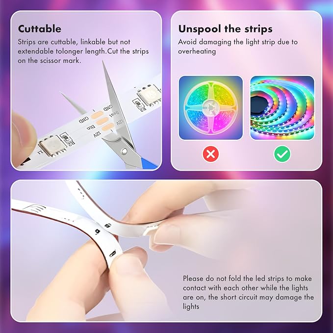 100 ft(2 Rolls of 50ft) IC+RGB,Led Lights for Bedroom,Music Sync Color Changing,Led Strip Lights,with Remote App Control, Led Lights for Room Home Kitchen Decor Party