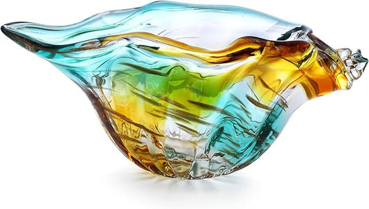 9inch Blown Glass Shell Vase,Handmade Seashell Potpourri Holder Art Glass Conch Seashell Figurine Collectibles Unique Conch Bowl for Home Decor Valentines Day Gift,Colorful