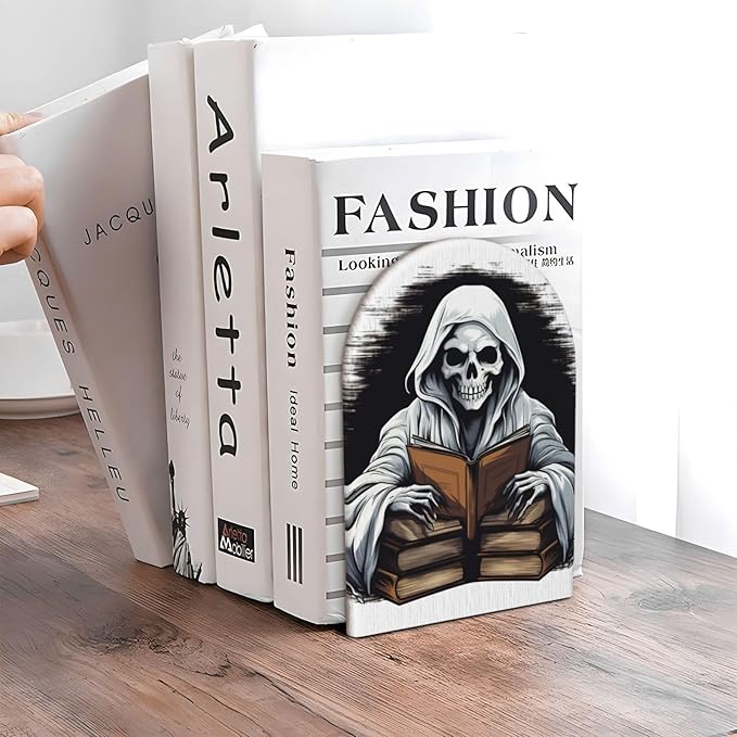 Skeleton Skull Books Halloween Ghost_13441583 Wood Bookends Stands Decorative Non-Slip Book Organizers for Home Office Desk Library School Study 1 Pair