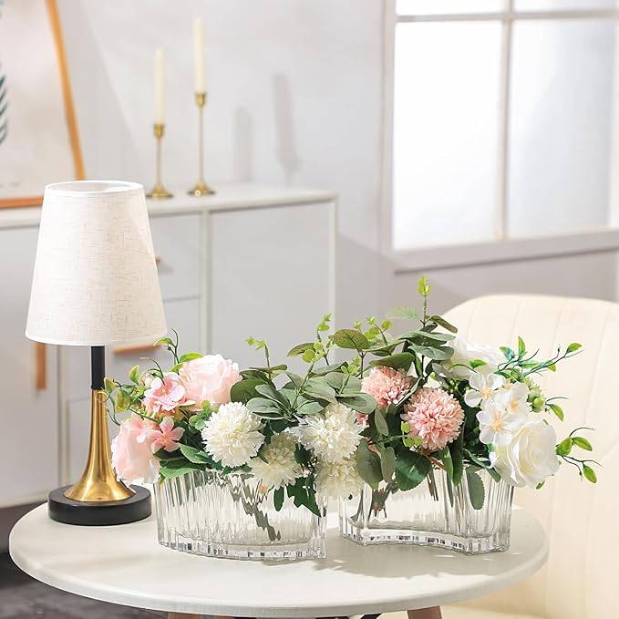 MCMCNCUIU Crystal Vases for Centerpieces, Flower Vases for Wedding Centerpieces, Clear Glass Vase for Flowers, Curve Small Vase for Living Room, Bedroom, Kitchen, Dining Table, Set of 2