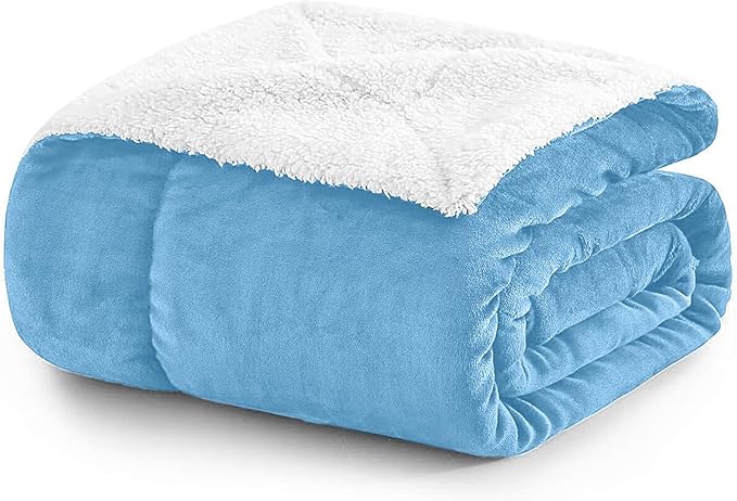 MOONLIGHT20015 Sherpa Blankets Queen Size - (Light Blue, 90X90 Inches) Fuzzy, Soft and Wool/Fleece Blanket for Bed, Fluffy Blankets for Winter, Camping and Travel