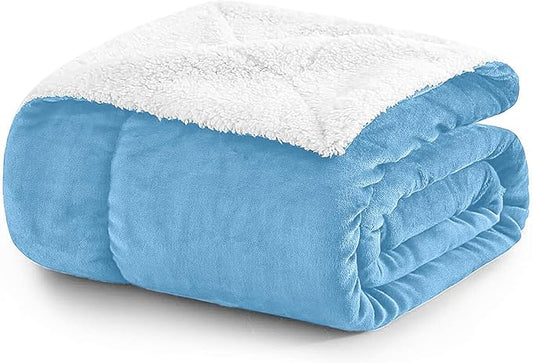 MOONLIGHT20015 Sherpa Blankets Queen Size - (Light Blue, 90X90 Inches) Fuzzy, Soft and Wool/Fleece Blanket for Bed, Fluffy Blankets for Winter, Camping and Travel