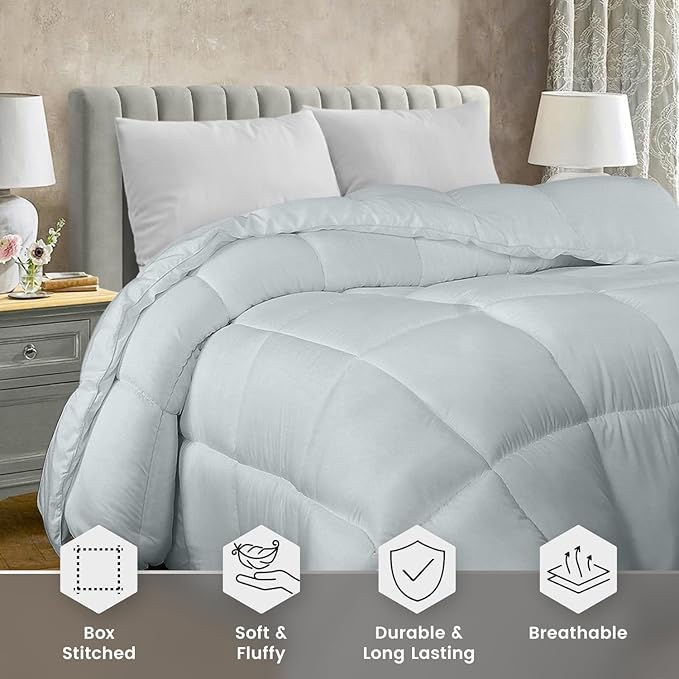 Utopia Bedding Comforter Duvet Insert, Quilted Comforter with Corner Tabs, Box Stitched Down Alternative Comforters Queen Size (Light Grey)