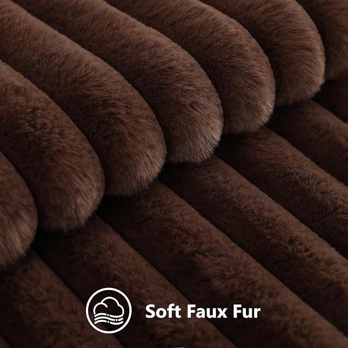 decorUhome Faux Fur Throw Pillow Covers 24x24 Set of 2, Decorative Soft Plush Striped Neutral Couch Euro Pillow Covers with Velvet Back for Sofa, Bed, Living Room Home Decor, Dark Brown