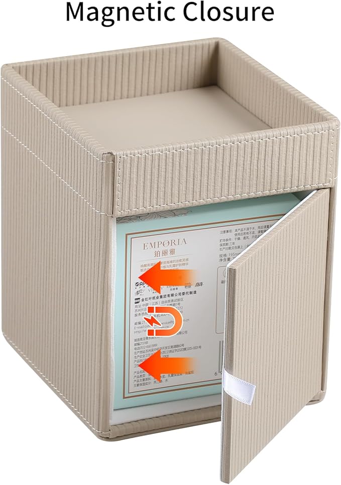 Square Tissue Box Cover with Tray, PU Leather Tissue Box Holder Decorative Cube Tissue Holder for Bathroom Bedroom Office (Beige)
