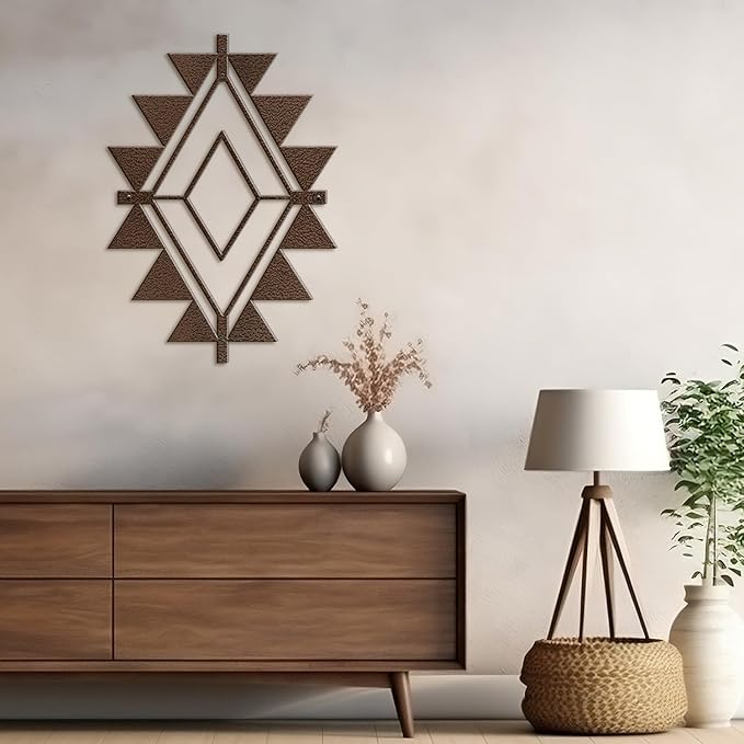 SIGNLEADER Metal Wall Decor Triangle Composition Minimalist Modern Luxury Wall Sculpture Hangings 3D Statue Home Decoration for Living Room, Bedroom, Bathroom, Kitchen, Fireplace, Office - 24" Bronze