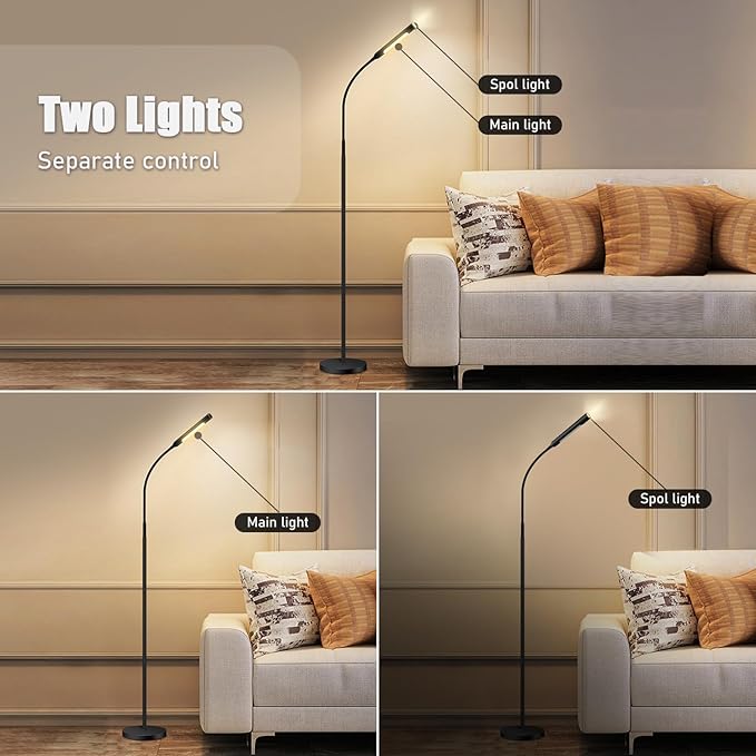 juuwer Floor Lamp for Living Room, bedrooms,Work,Study and Home Decor.with Remote Control.4 Color temperatures LED Bulb.Lighting Brightness Adjustable from 10%-100%.Modern Reading Standing lamp.