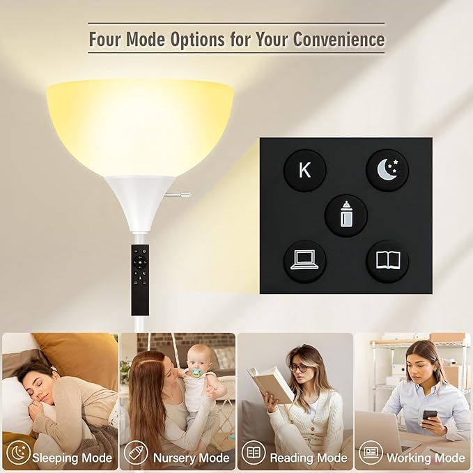 Floor Lamps for Living Room, 71'' Torchiere Floor Lamps with Remote, 2700K-6500K Colors Temperature & Brightness Adjustable, 10W/1200LM White Dimmable Floor Lamp,Tall Standing Lamp for Bedroom/Office