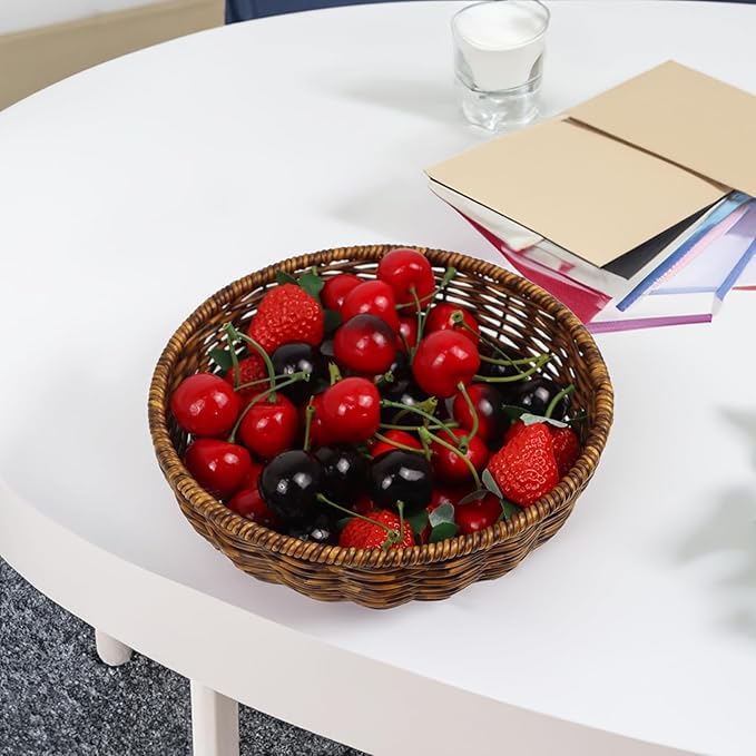 Fruit Baskets Bowl for Kitchen Counter, Round Bread Woven Wicker Basket, Candy Bowl Dish for Fruits, Breads, Vegetables,Snacks, Food (Small)