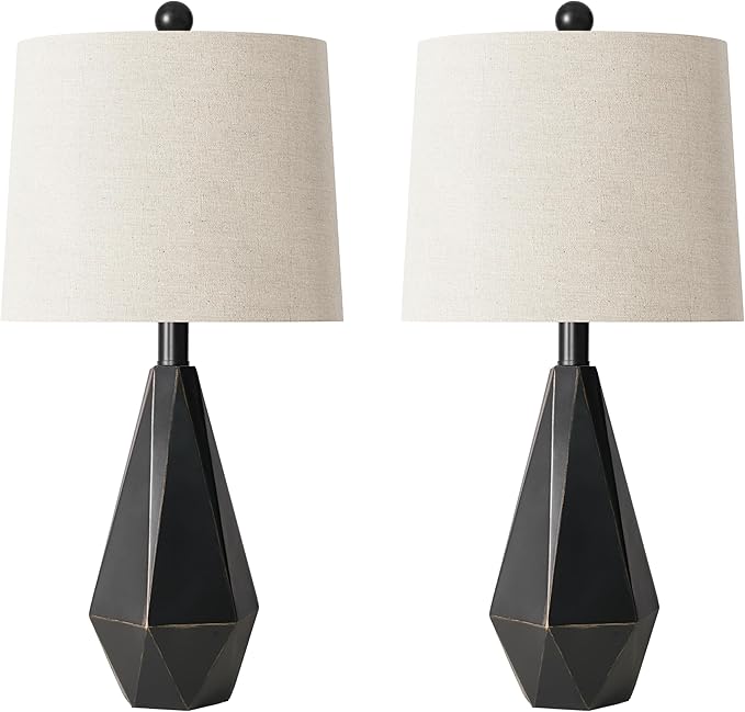 PoKat 23'' Farmhouse Table Lamps Set of 2, Black Bedside Lamps for Bedroom Night Stands, Modern Nightstand Lamps for Living Room, End Side Table, Black
