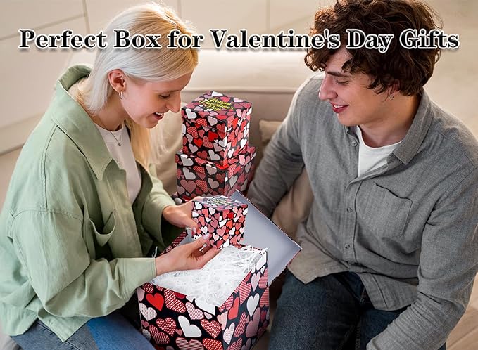 6PCS Valentine's Day Nesting Gift Boxes With Lid, Square With Ribbon, Decorative Assorted Size for Presents Wrapping, Party Favor (Black)