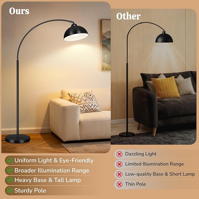 LANICHO Arc Floor Lamps for Living Room, 72" Modern Tall Lamp with Remote Control and Stepless Dimmable 9W LED Bulb, Over Couch Arched Reading Lamp for Bedroom, Office(Black)