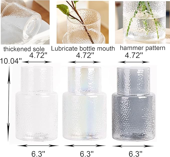 Ribbed Vase Glass Fluted Flower - Esmiome Clear Vases Modern Flower Vase Decorative with Big Capacity Pot Large Wide for Flowers Home Office Wedding, Office, Living Room, Table,Shelf, 6.3''(W)*10''(H)