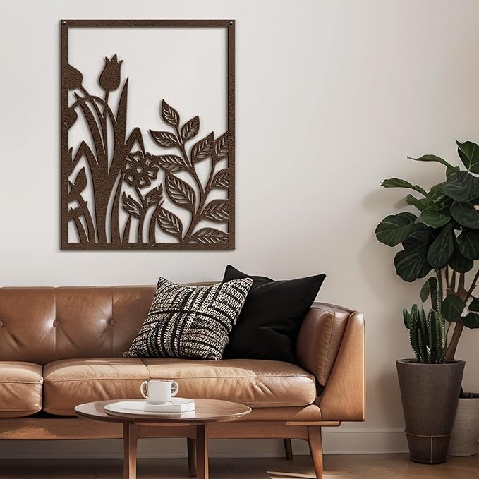 SIGNLEADER Metal Wall Art Decor Botanical Flower Plant Leaves Modern Abstract Wall Sculpture Hangings Home Decoration for Living Room, Bedroom, Bathroom, Kitchen, Outdoor - 18" Bronze