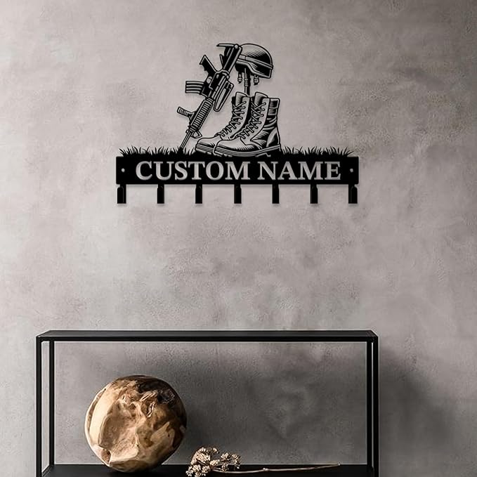 Personalized Custom Name Gun Wall Hooks,Metal Gun Room Art Clothes Hooks,Metal Gun Wall Home Storage Decorative,For Front Door, Hallway, Kitchen, Bedroom,Keys,Hats (Style K)