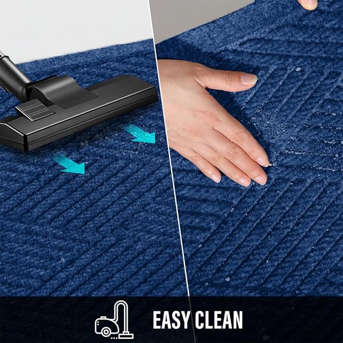 HIYARD Sturdy Front Door Mat, Absorbent Muddy Dirt Resist Welcome Door Mats Outdoor Indoor, Stain and Fade Resistant, Non-Slip Rubber Backing Low Profile Doormat for Entryway, 30×17, Blue